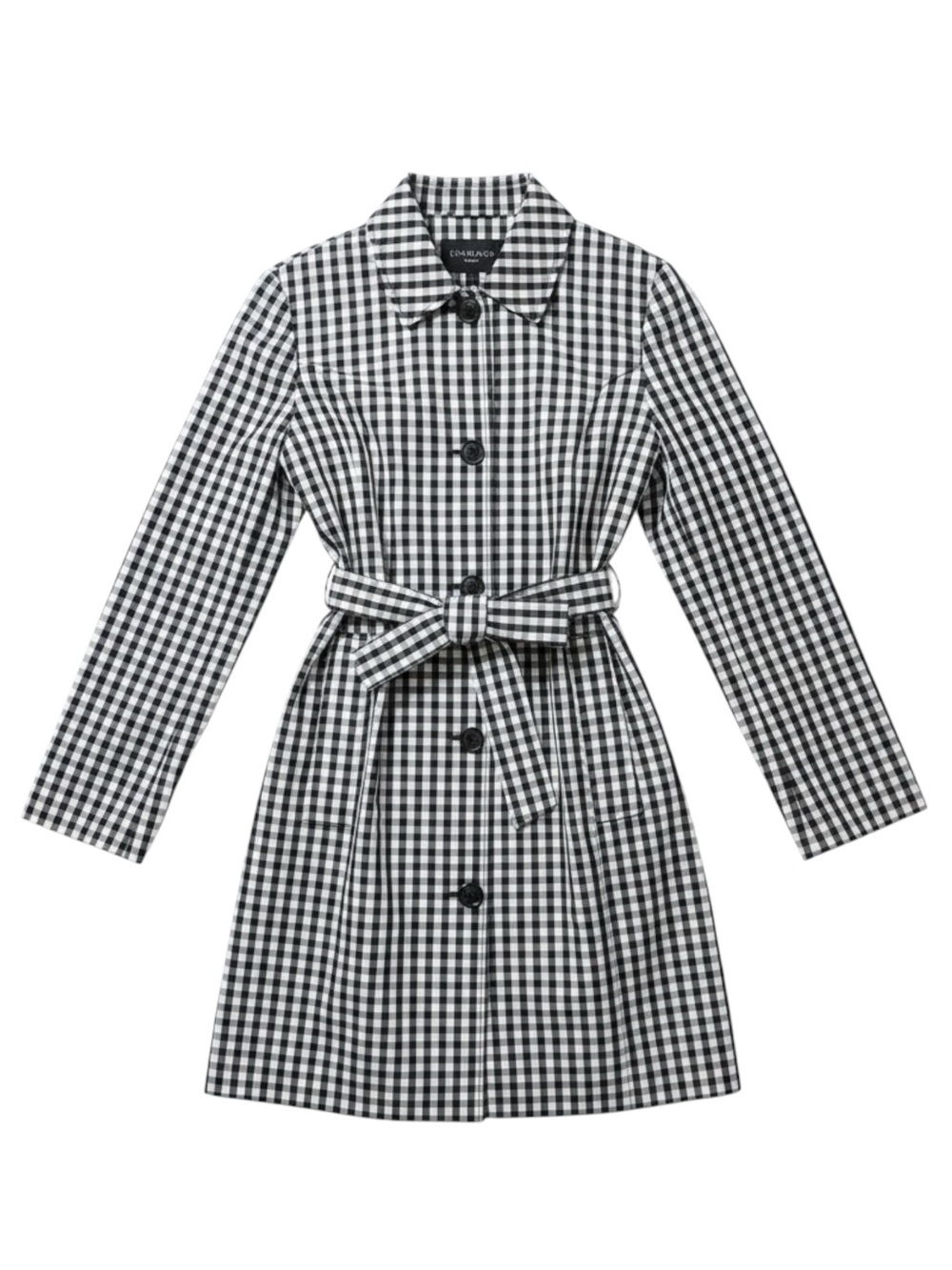 Talbots Gingham‎ Trench Coat Black White Water Resistant Size 14
